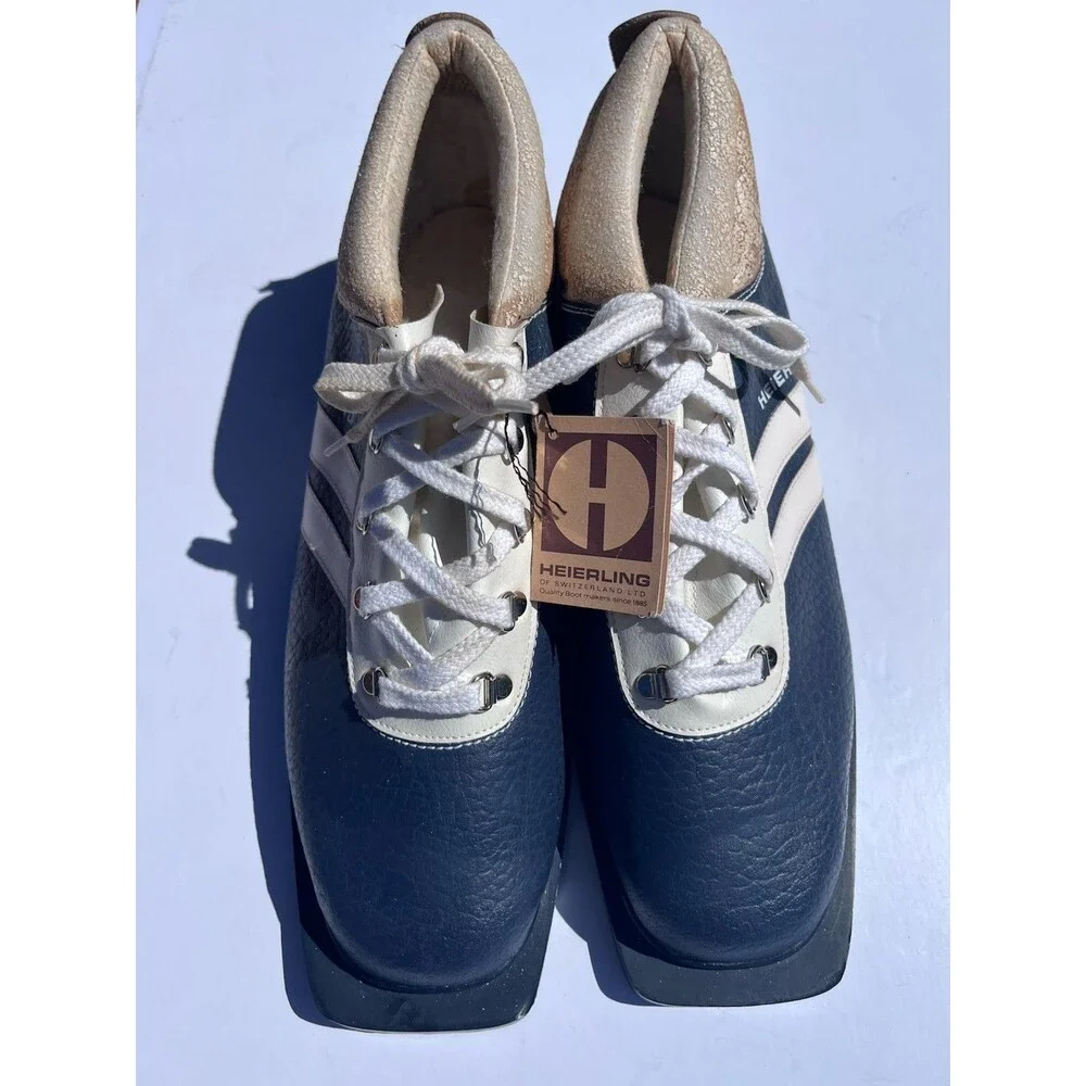 Vintage Heierling Blue Leather Cross Country Ski Boots Men Size EU 48/US 15
